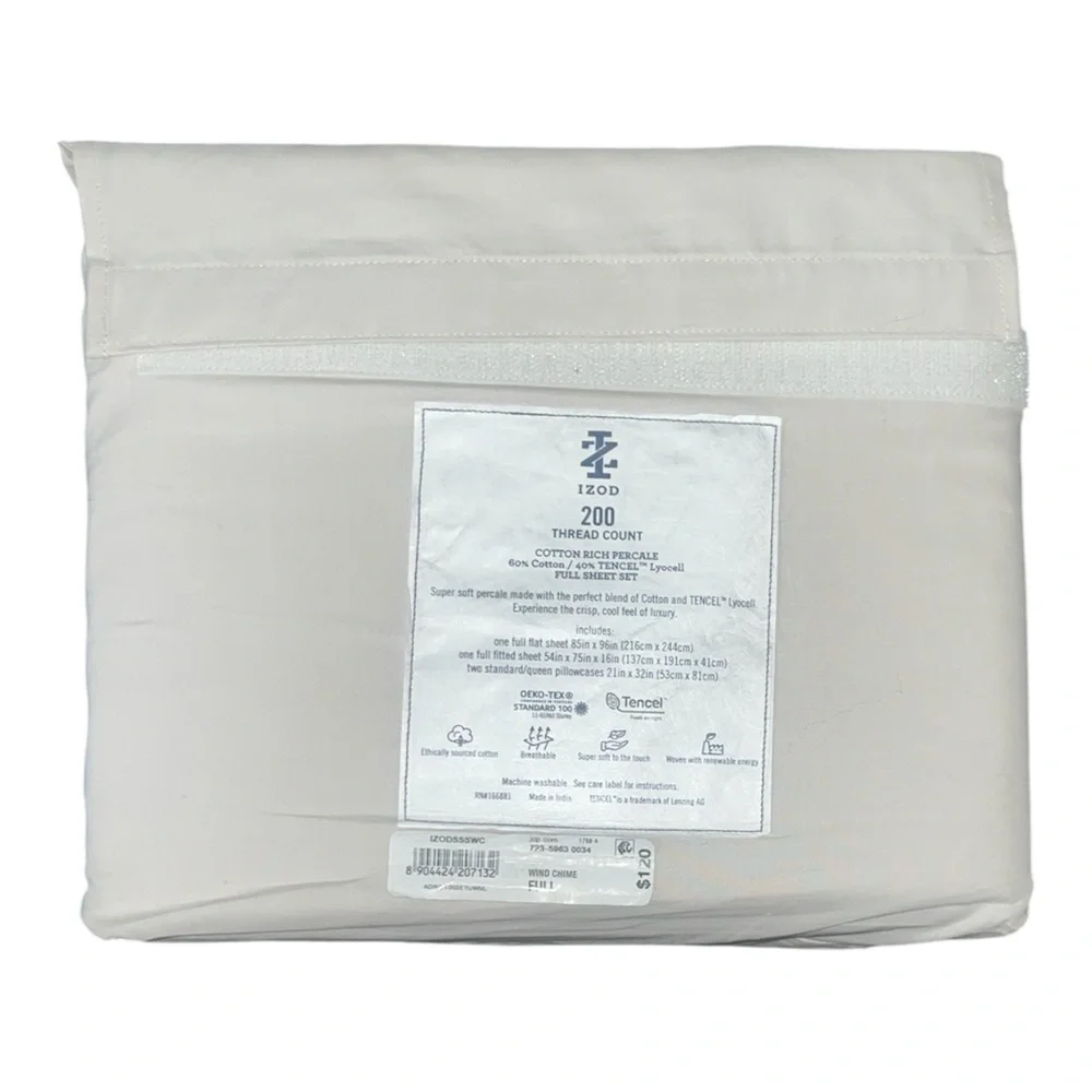 Izod Neutral Cream Cotton-Rich Percale Sheet Set